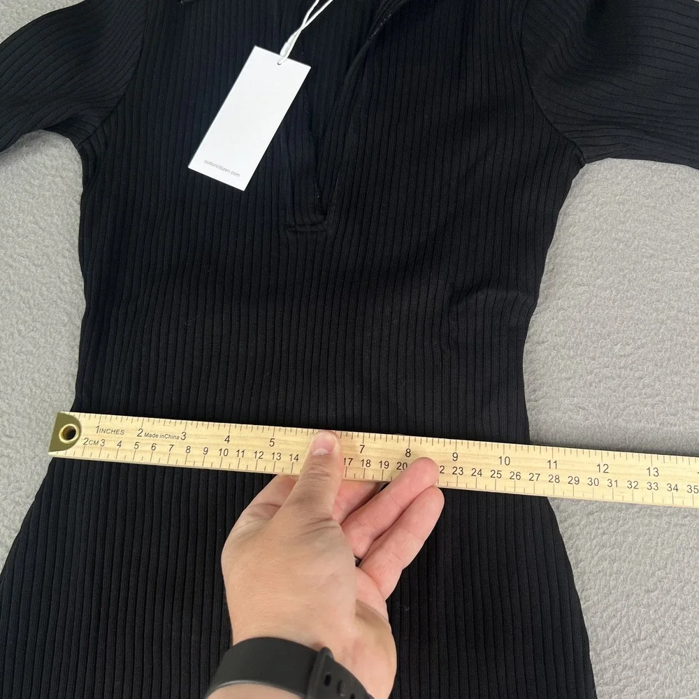 Cotton Citizen Dress Womens Small Black Ibiza SS Polo Ribbed Stretch Made USA